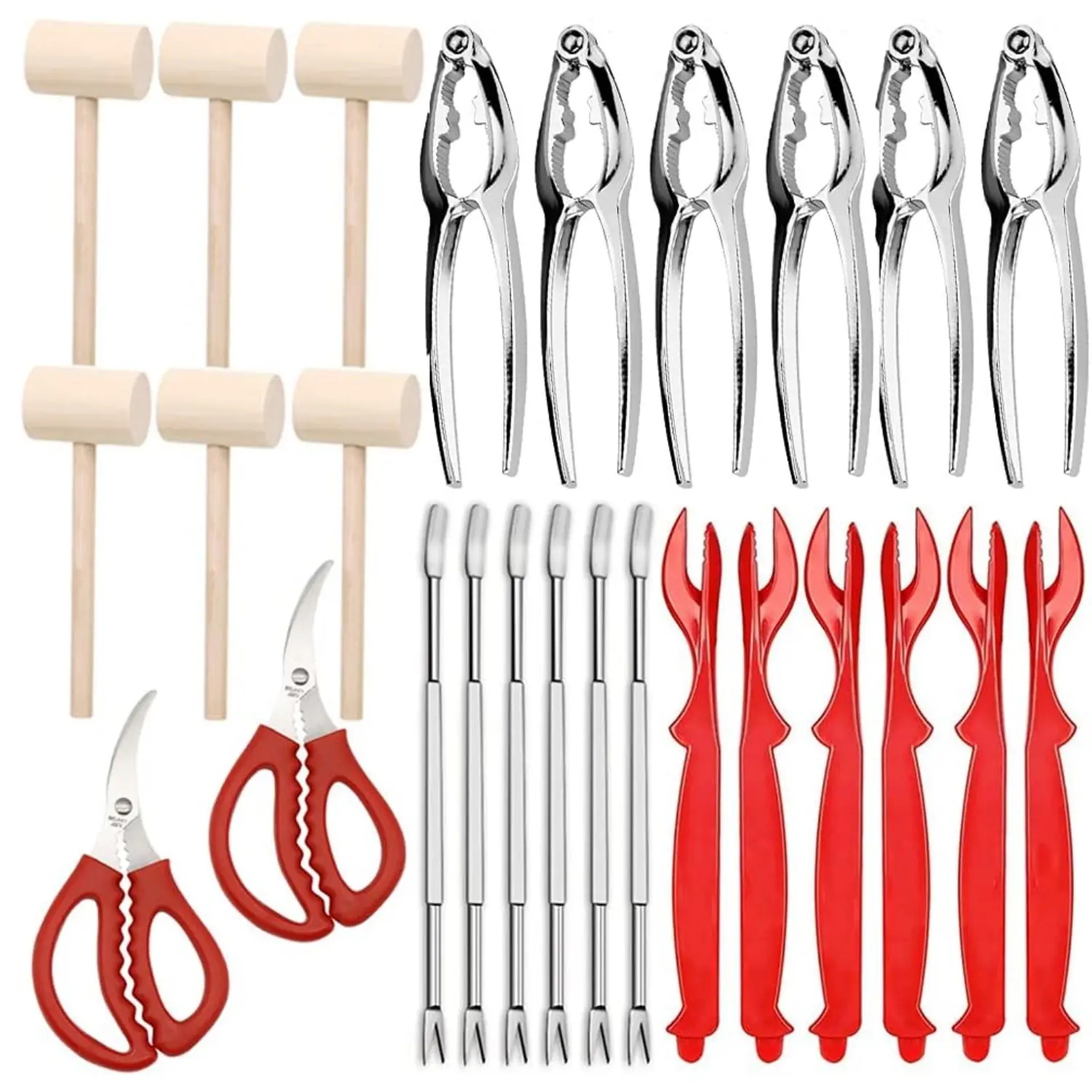 26-Piece Food-Grade Stainless Steel & ABS Seafood & Meat Tool Set - Sturdy Kitchen Utensils for Seafood Preparation, Crab Crackers, Scissors, Lobster Sheller, Hammer, Shellfish Forks, Nutcrackers, User-Friendly Home Gift