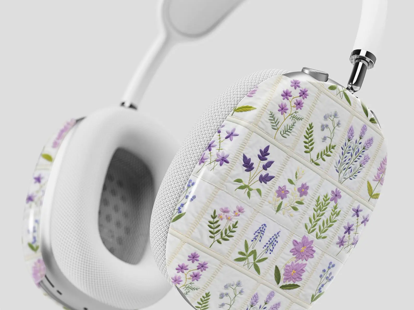 Vintage Lavender Quilt AirPod Max Cases, 3D Faux Embroidered Effect, Patchwork Aesthetic, Purple and White, Christmas Gift For Women Girls