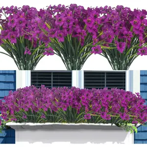20 Bundles Artificial Flowers UV Resistant Fake Flowers (Deep Purple)