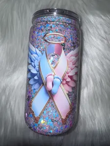 Snow Globe Glitter Tumbler - 16 Oz Acrylic - "Angel Mama" - Suspended Flow