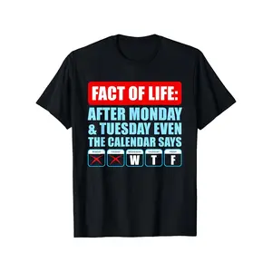 Men's Oversized Funny "Weekday Fact of Life" Graphic Tee, 100% Cotton Breathable Crew Neck Casual Streetwear Relaxed Short-Sleeve Tee