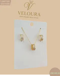 Gold Pavé Barrel Pendant Necklace & Huggie Earring Set