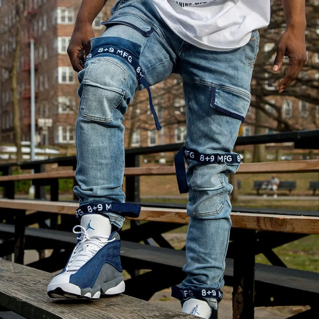 Strapped Up Slim Utility Medium Washed Jeans Navy Strapped Up Slim Utility Medium Washed Jeans Navy