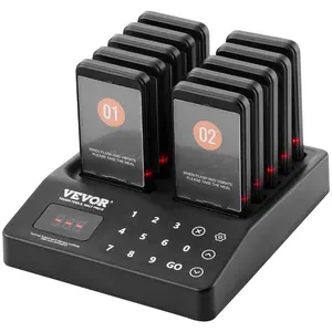 fathersdaygift  VEVOR Restaurant Pager System, Wireless 400m Long Range Lineup Waiting Queue Signal, Guest Customer Calling Beepers with Vibration Flashing, 10 Buzzers for Food Truck, Church, Nursery, Hospital