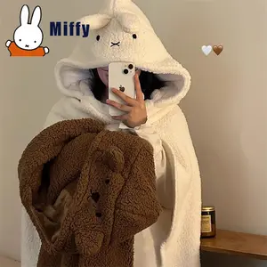 Kawaii For Miffy Rabbit Hooded Wearable Blanket Plush Cape Cozy Lined Warm Windproof Thickened Nap Office Comfort Gift Unisex