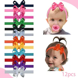 12pcs 3 inch solid color bow hair accessory set,  christmas nails,soft elastic band, suitable for baby and toddler hair accessories, elastic bandage bow, baby hair bows