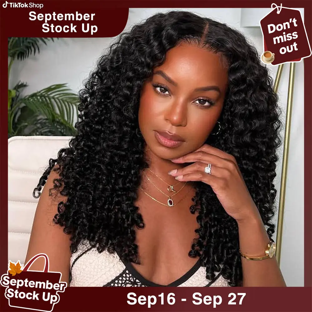 Mihugass 3-in-1 Burmese Curly Half Wig for Women, Human Hair Wigs, Glueless Wear-Go with Drawstring Band & Clip-In, Seamless Flip Headband, Beginner-Friendly, Multi-Size