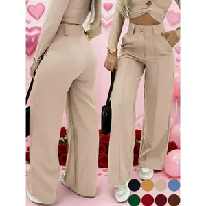 Women’s simple wide-leg pants with double buttons at the front, a multifunctional commuter essential—fashionable office wear GARMENTARY