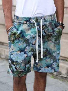 Men's Vintage Oil Painting Floral Tropical Print Shorts, Casual Summer Shorts, Elastic Loose Fit Straight Leg Outdoor Vacation Breathable Casual Pants, All Seasons Beachwear