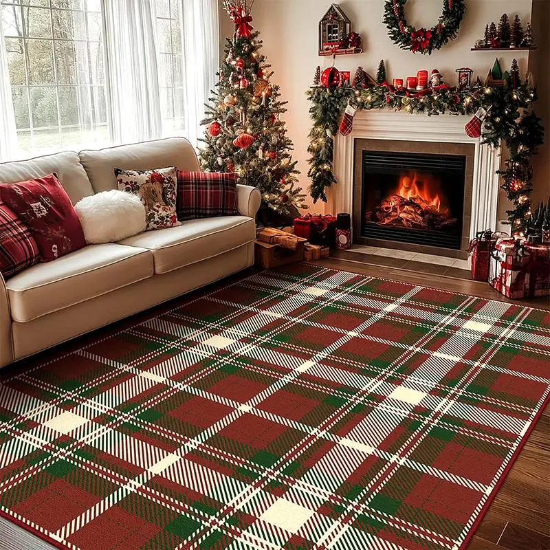 Plaid Pattern Non-slip Floor Mat, 1 Count Rectangle Home Decorative Carpet, Soft Floor Mat for Home Living Room Bedroom, Home Decor