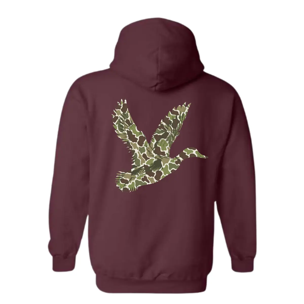 Camo Duck Hoodie - Flying Waterfowl Graphic with Camouflage Pattern, Perfect for Duck Hunters and Outdoor Enthusiasts, Comfortable Unisex Hoodie for Hunting Season Menswear Sweaters