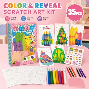35PCS Upgrade Rainbow Magic Scratch Art Set, Include 20 Premium Scratch Paper Sheets, Creative Squeegee Painting Kits,   DIY Create Floating Masterpieces & Postcards Creative Gifts,Art Party Favors Novelty Gifts for Girls Boys Birthday holiday gift