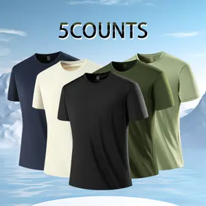 5-Pack Men's Ice Feel Quick Dry T-Shirts, Ice Feel T-Shirt，Breathable & Silky Smooth Athletic Tees with Ventilation Holes for Summer Gym Running Casual Wear，everyday shirt，white tee，