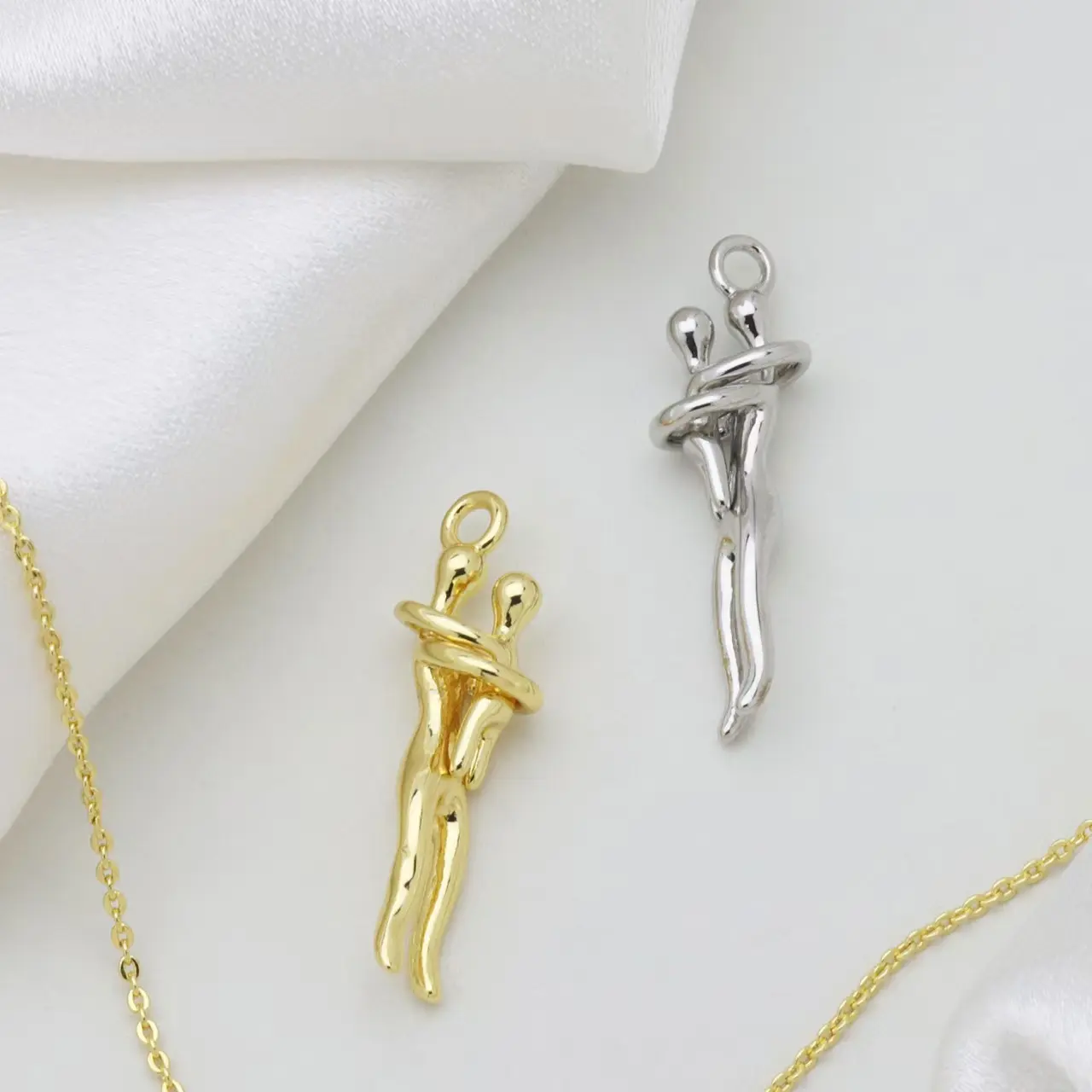 Mother Daughter Child Baby Hug Necklace Pendant Gold & Silver Finish Female Collarbone Chain Symbolizing Love and Unity for Everyday Wear or Special Gift