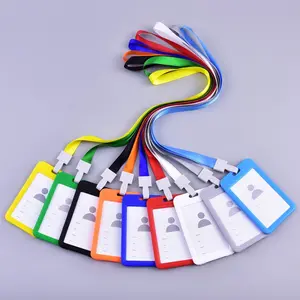 1pc 45cm Colorful Polyester Buckle Lanyard, PVC ID Card Holder, Transparent Dual-Sided Work Badge Cover, Student Name Tag, Employee ID Card Case, Office Supplies