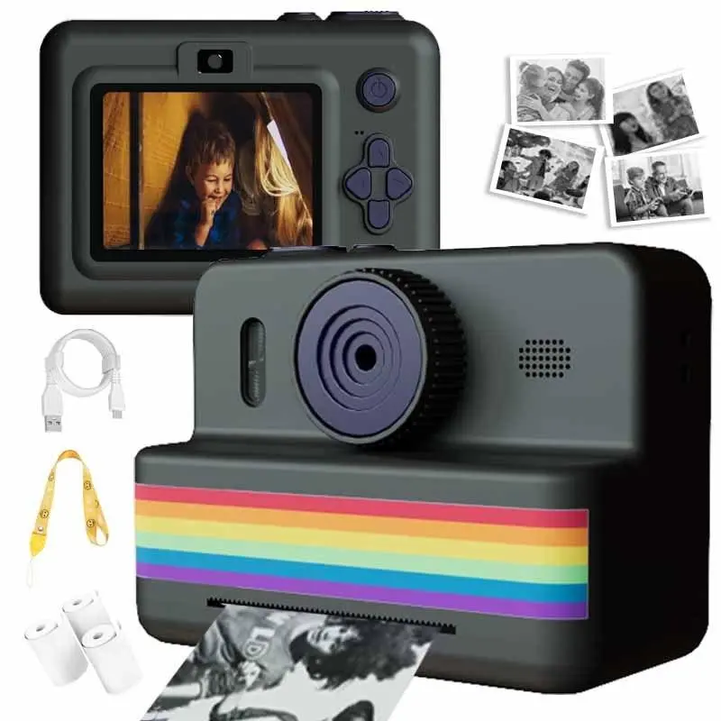 Portable Instant Print Camera, USB Rechargeable Instant Print Camera with Print Paper & Lanyard & More, Creative Photography Fun Camera, Digital Camera, Shoot Cameras