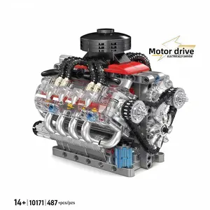 487PSC V8 Engine Building Block Set 8-Cylinder Engine Model Kit Small Particle Assembly Building Block Model Toy Collectible Ornament Building Block Building Boy Gift Holiday Gift