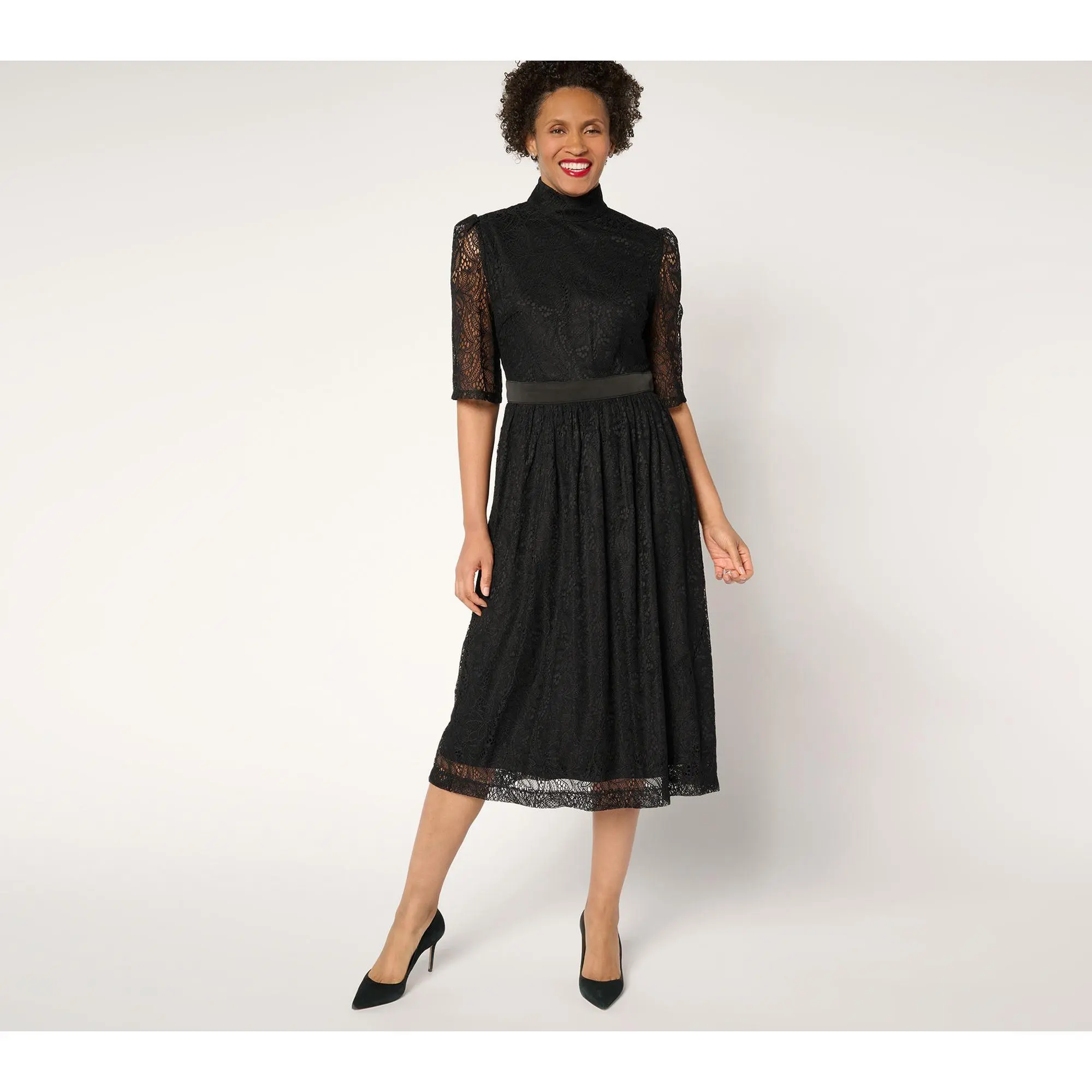 by Stacy London Regular Elbow Sleeve Stretch Lace Midi Dress - TikTok Shop