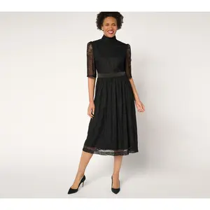 by Stacy London Regular Elbow Sleeve Stretch Lace Midi Dress