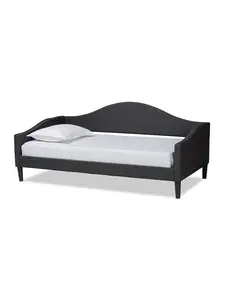 Baxton Studio Milligan Twin Modern & Contemporary Upholstered Bed Frame, Charcoal Grey & Dark Brown Bedroom Furniture with Headboard, Upholstered Bed Platform - 34.6x81.30x42.1 in