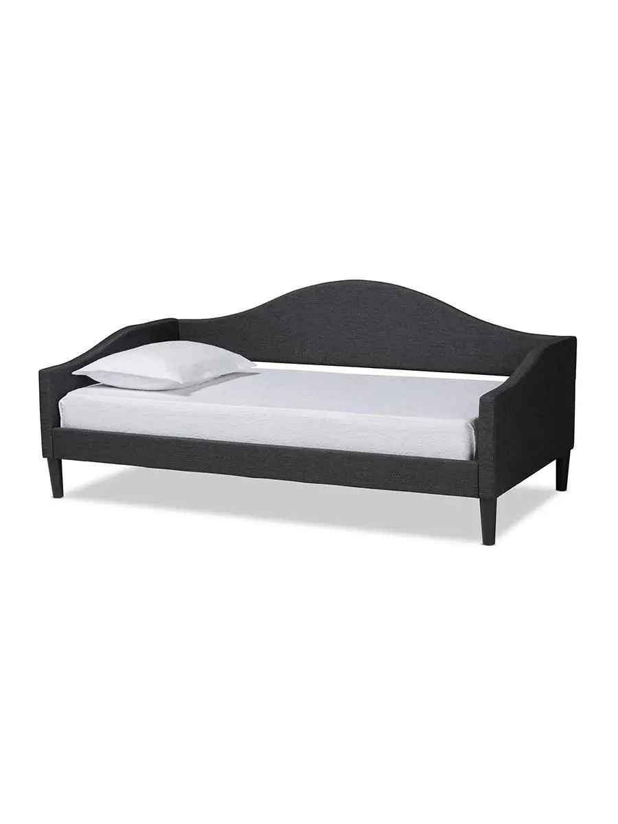 Baxton Studio Milligan Twin Modern Upholstered Bed Frame - Charcoal Grey & Dark Brown Fabric Bedroom Furniture, Bed with Headboard, Tapered Legs (34.6x81.30x42.1 in)