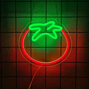 Tomato Neon Sign for Wall Decor,Cute Fruit LED Neon Light 9.4 * 10.2 inch USB Kawaii Small Vegetables Tomato Light Up Sign for Boys Girls Room Restaurant Birthday Party barn