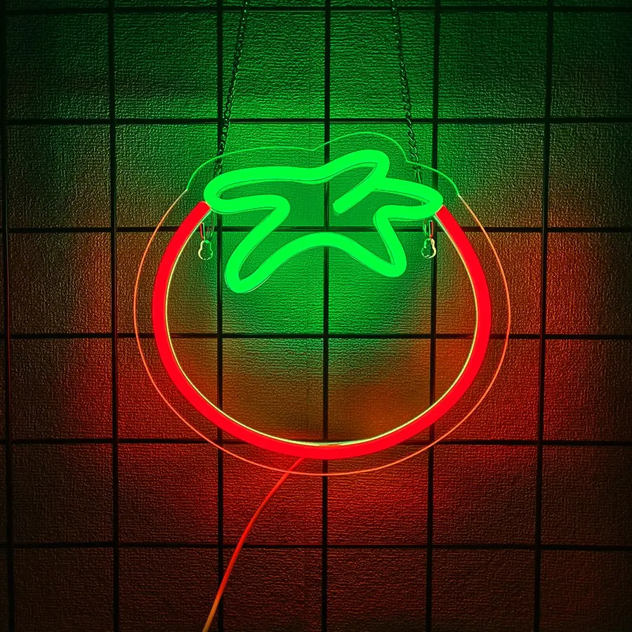 Tomato Neon Sign for Wall Decor,Cute Fruit LED Neon Light 9.4 * 10.2 inch USB Kawaii Small Vegetables Tomato Light Up Sign for Boys Girls Room Restaurant Birthday Party barn