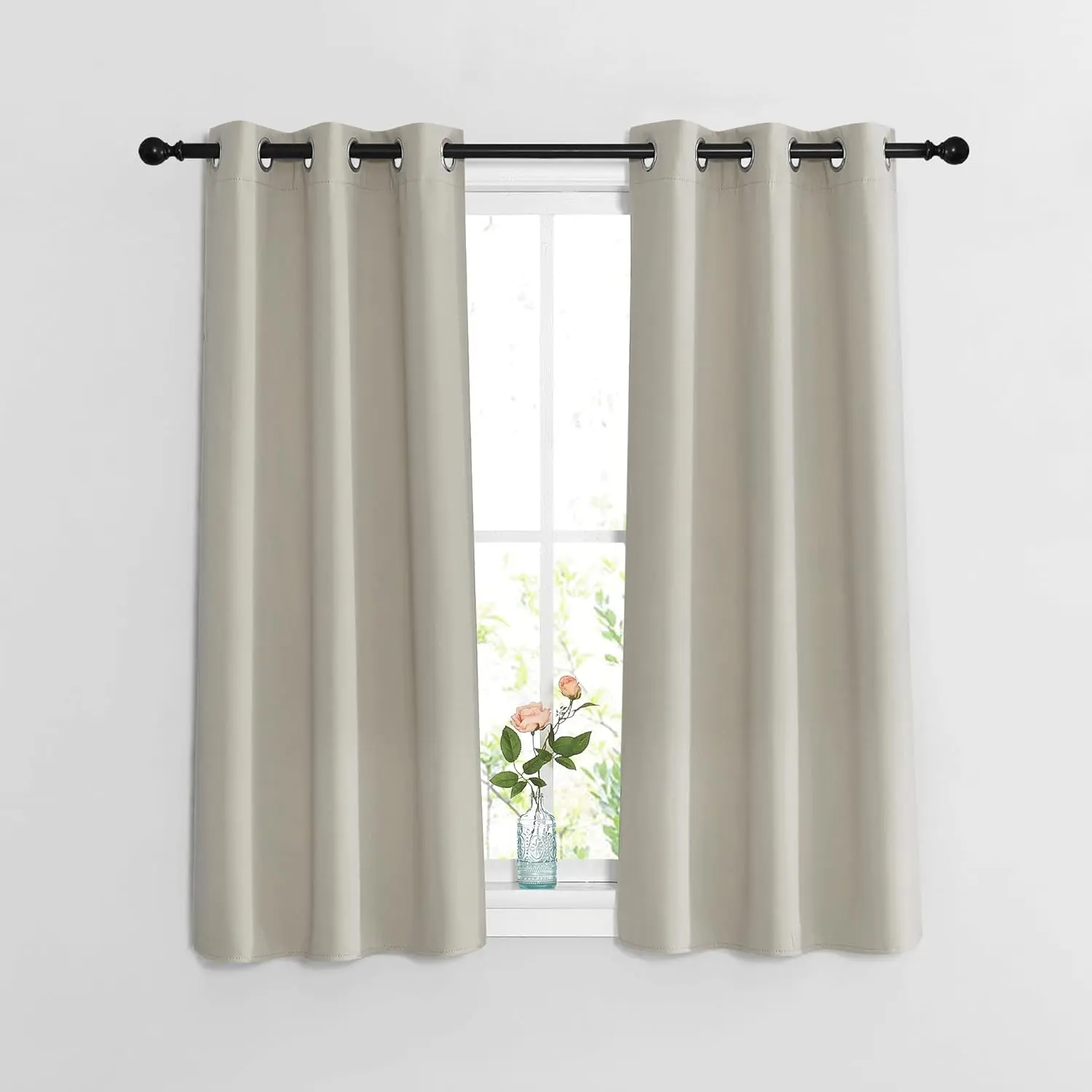 NICETOWN Blackout Natural Curtains for Bedroom - Window Treatment Thermal Insulated Grommet Solid Drapes Thermal Curtains Sound Reducing for Basement/Kitchen， 2 Panels， W37 x L54