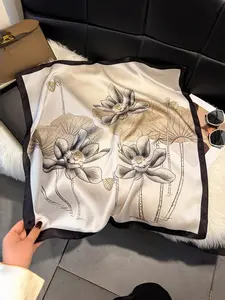 70cm Floral Print Scarf for Women, French Chic Spring & Summer Lightweight Square Scarf, Versatile Fashion Neck Piece