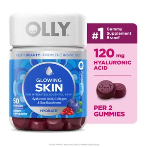 OLLY Glowing Skin Gummies, Hyaluronic Acid, Collagen Peptides, Sea Buckthorn, Plump Berry Flavor, 50 Count