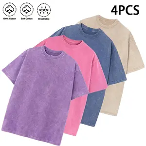 1/4-Pack Unisex 100% Cotton Vintage Wash T-Shirts, Essential Crewneck Tees for Streetwear, Travel, Music Festivals & Everyday Basics, Soft Pre-Shrunk Wardrobe Bundle