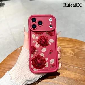 Blooming Red Roses Pattern Phone Case , Soft Silicone Tpu Protection and Shockproof For iPhone 17 16 15 Pro Max 14 16Pro 13 12 11 Plus Air Money
