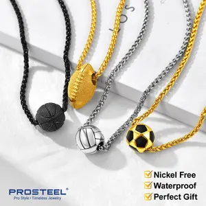 PROSTEEL Sports Music Pendant Necklace Collection Basketball Football Volleyball Baseball Rugby Guitar Rock Accessories for Sports Fans Music Lovers Perfect Gift for Men Women