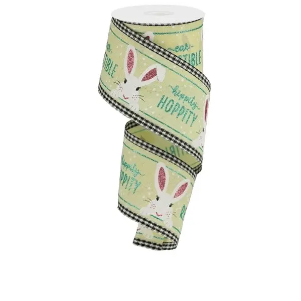 2.5" x 10yd Peeking Bunny Ribbon with Gingham Edge – Yellow