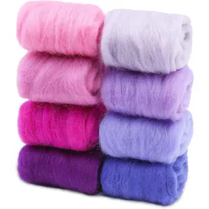 Needle Felting Wool 80 g, 8 Colors Nature Wool Roving for Needle Felting, DIY Craft Materials, 10g/Color, Purple