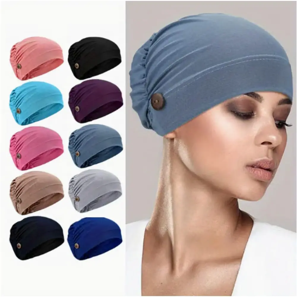 10 Pack Multicolor Soft Bouffant Caps with Buttons - Quality Polyester, Breathable & Durable - Unisex Stretch Design for Beauty Centers, Salons, Home & More summerwins