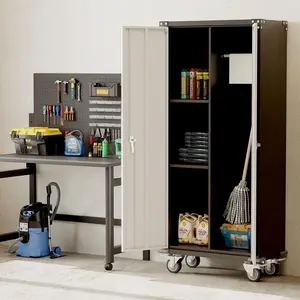 Storage Metal Cabinet 71 Inches with Doors and 2 Shelves - Adjustable 4 Feet, Lock Cabinet, Tall Storage for Pantry, Garage, Craft, Bedroom, Office, Shop