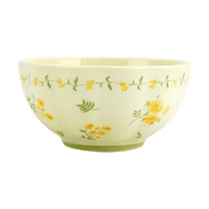 Golden Lion Japanese Style Ceramic Lotus Bowl - "Spring Bud" Yellow Glaze, 4.5 Inch Rice Bowl for Soup, Salad, Dessert - Rustic Farmhouse Tableware