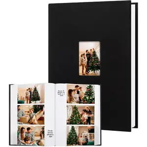 4x6 Photo Album Holds 450 Photos with Writing Space, Linen Cover with Front Window, Picture Album for Wedding Kids Travel Family Baby Pictures, Black