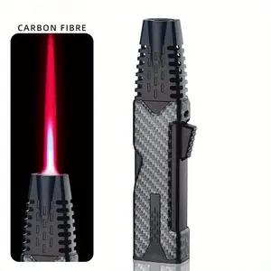 Outdoor windproof butane gas lighter, 1300 ° melting point, powerful red flame flamethrower jet lighter, metal material 360 ° use welding gun, flame adjustment, locking flame,  suitable for barbecue welding kitchen, men's gift (butane gas free)