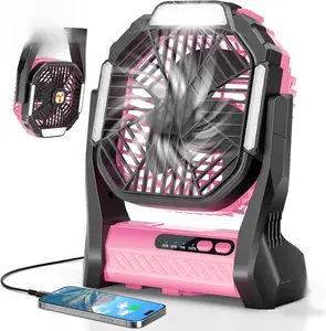 Portable Rechargeable Fan 20000mAh Cordless Battery Powered Camping Tent Fans with SOS LED Lantern Small USB C Operated Outdoor Ventiladores for Travel Camp Fishing Office Home Essentials Pink