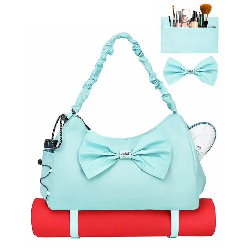 Wolt Women's Light Blue Sporty Gym Bag - Female Adult Athlete Backpack for All Seasons, with Secure PVC Yoga Mat Holder, Fastener, Shoe Compartment, Wet Pocket, Adjustable Strap, Tote/Shoulder/Cross Carry for Gym, Beach