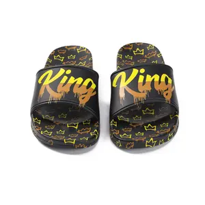 Men's Hip Pop Graphic Slides Walking Shoes Boy Casual Comfortbal slippers KING upper with Crowns graphic footbed