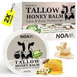 Beef Tallow and Honey Balm Moisturizer -CalmsSensitive Skin, Grass Fed Tallow Honey Balm forSkincare Cream, with Beeswax CollagenNourishing