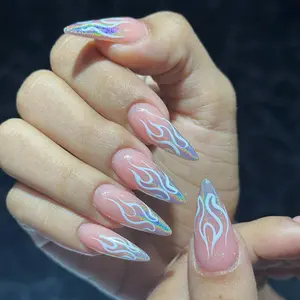 Flame Pattern Fake Nails with Nail File & Tape, 24pcs/set Long Almond False Nails for Women & Girls DIY Nail Art, Effortless Press on Nails Manicure Set