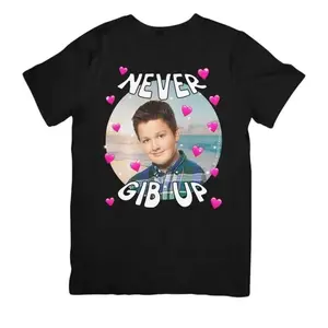 Funny Graphic Tee Never Gib Up - Gibby iCarly Joke Funny Gen Z Shirt Dank Meme Humor Nickelodeon Top Menswear Streetwear Shortsleeve Crewneck Tropical Casual Tshirt