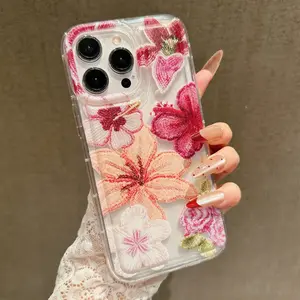 Floral Pattern Tpu Airbag Transparent Phone Case for iPhone 11-17 Pro Max, Shockproof, Soft Back, Waterproof, Anti-Drop, Scratch Resistant