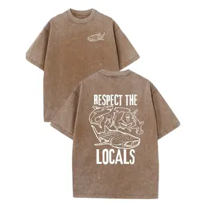 Heavyweight 230g Pure Washed Cotton T-Shirt- Marine Life Pattern Design "Respect the Locals" Shark and Jellyfish Theme- Blue Ocean Series- Unisex Casual Street Style, Essential for Beach Travel- Machine Washable Daily Wear, Ocean Theme Trendy T-S