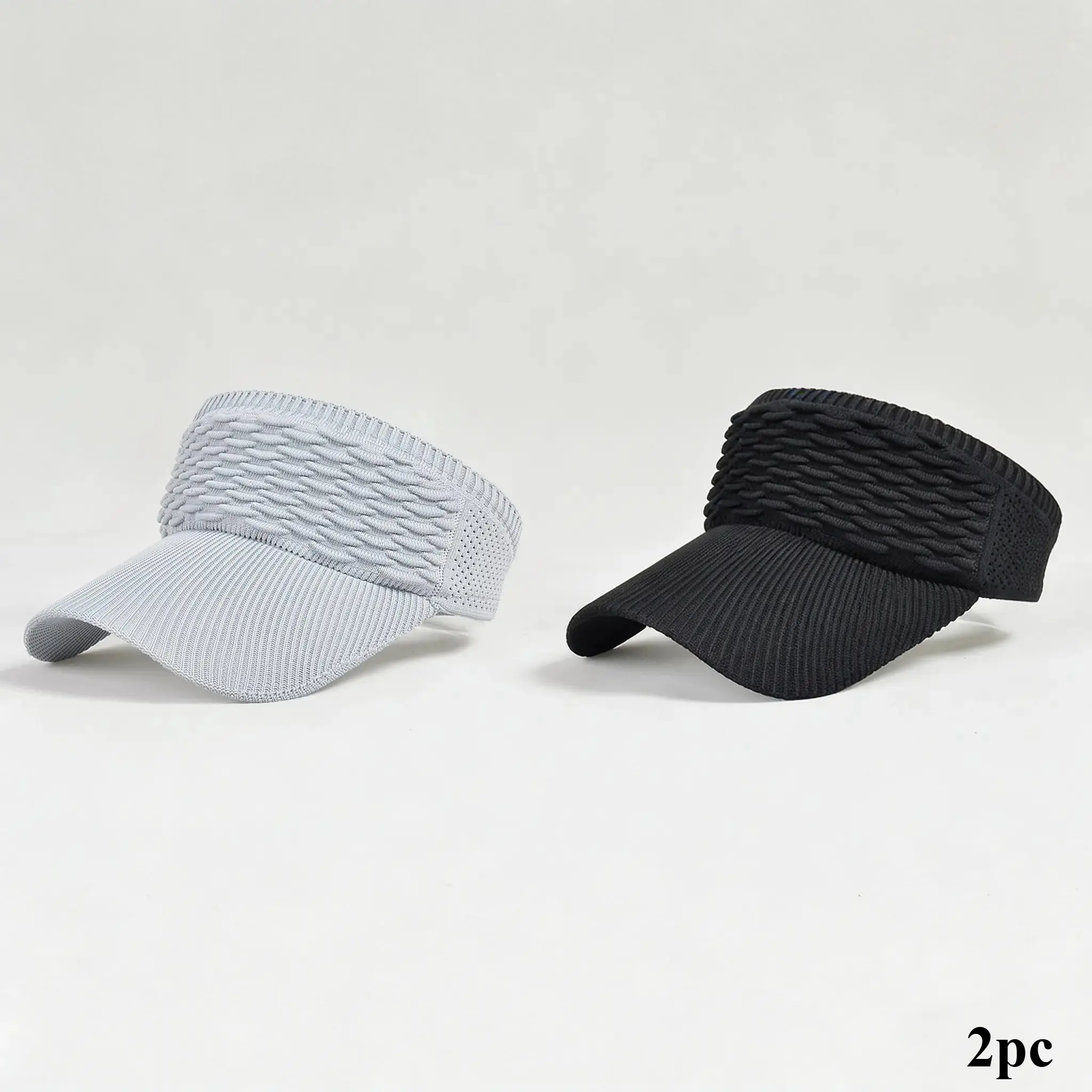 2 Pack Women's Open Top Sun Visors for High Ponytails, Lightweight Breathable Textured Fabric with UV Protection for Beach & Running, Casual Sun Hat, Lightweight Breathable Headwear