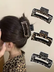 3pcs Vintage Elegant Leopard Print Square Medium Hair Clips, Simple Smooth Plastic Hair Pins for Half Updo, Versatile Hair Accessories, Hair Clip Set
